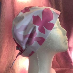 Pink and white scrub cap